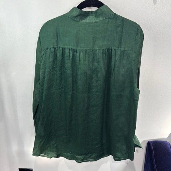 Chico's Ruched Popover Blouse Collared Pullover Silk Mossy Stone Women's 2 NWT - Picture 6 of 9